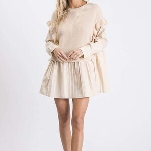 Cream Ruffle Sweater Dress